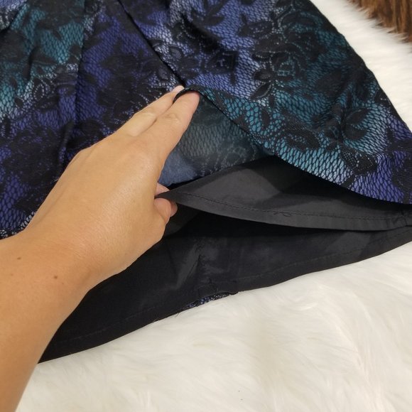 Le Chateau Blue Teal Strapless Sweetheart Black Lace Pockets Dress Cocktail S - Picture 2 of 11